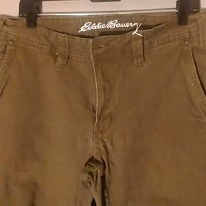 EDDIE BAUER MEN'S 6-POCKET GREEN CANVAS "FLEX" HIKING PANTS 34X32 RELAXED FIT✨